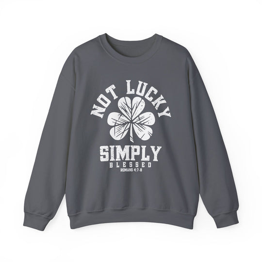 Not Lucky Crew: Grey crewneck sweatshirt featuring a four-leaf clover design, made from a comfortable polyester-cotton blend, ideal for casual wear.