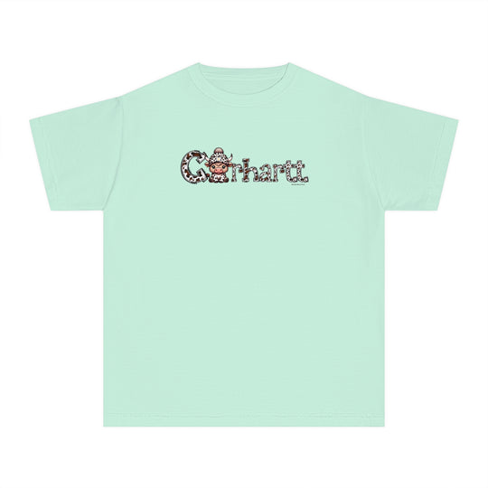 A light blue kids' tee featuring a cartoon cow with a hat, tailored for active days. Crafted from 100% combed ringspun cotton for comfort and agility. Classic fit for all-day wear.
