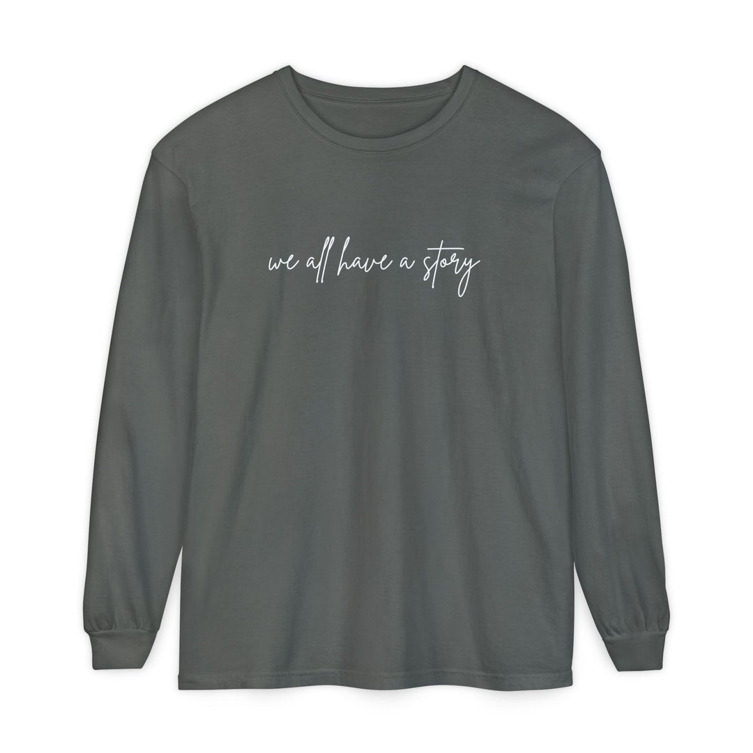 We all have a Story Long Sleeve Tee, featuring a relaxed fit and garment-dyed 100% ring-spun cotton for comfortable, stylish casual wear.