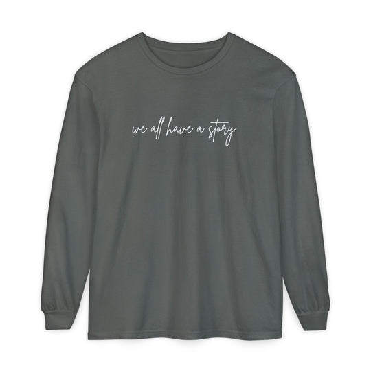 We all have a Story Long Sleeve Tee, featuring a relaxed fit and garment-dyed 100% ring-spun cotton for comfortable, stylish casual wear.
