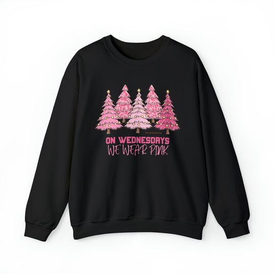 Unisex crewneck sweatshirt featuring pink trees and stars, embodying comfort and style. Polyester-cotton blend, ribbed knit collar, loose fit. Perfect for casual days. From 'Worlds Worst Tees'.
