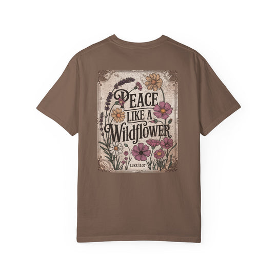 Peace Like a Wildflower Tee, a soft, ring-spun cotton t-shirt with a relaxed fit and crew neckline, ideal for casual and semi-formal wear.