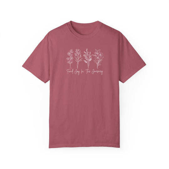 Relaxed fit Find Joy in the Journey Tee, garment-dyed with ring-spun cotton. Soft-washed fabric, double-needle stitching for durability, no side-seams for shape retention. Medium weight, cozy daily wear from Worlds Worst Tees.