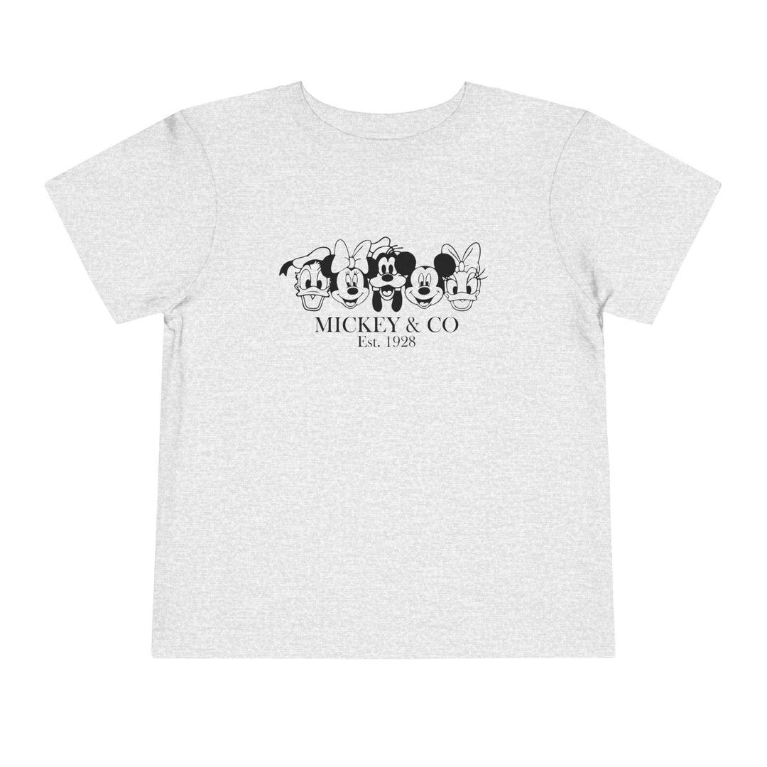 Mickey & CO Toddler Tee, a comfortable Bella Canvas short sleeve shirt made from 100% Airlume cotton, perfect for everyday wear by toddlers.