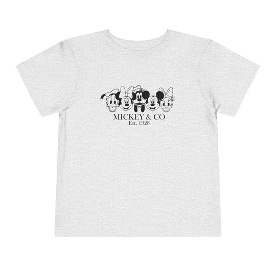 Mickey & CO Toddler Tee, a comfortable Bella Canvas short sleeve shirt made from 100% Airlume cotton, perfect for everyday wear by toddlers.