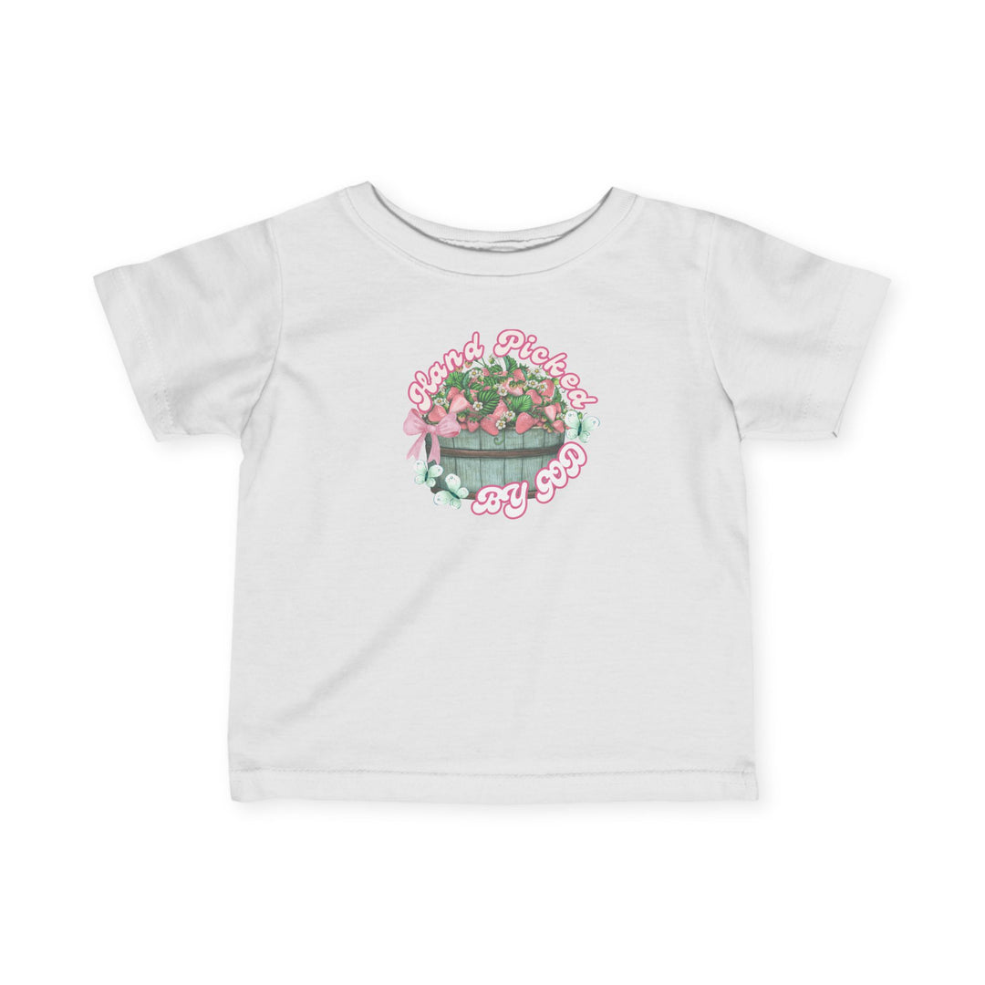 Hand Picked by GOD Baby Tee with side seams, ribbed knitting, and taped shoulders for comfort and durability. Available in multiple infant sizes.