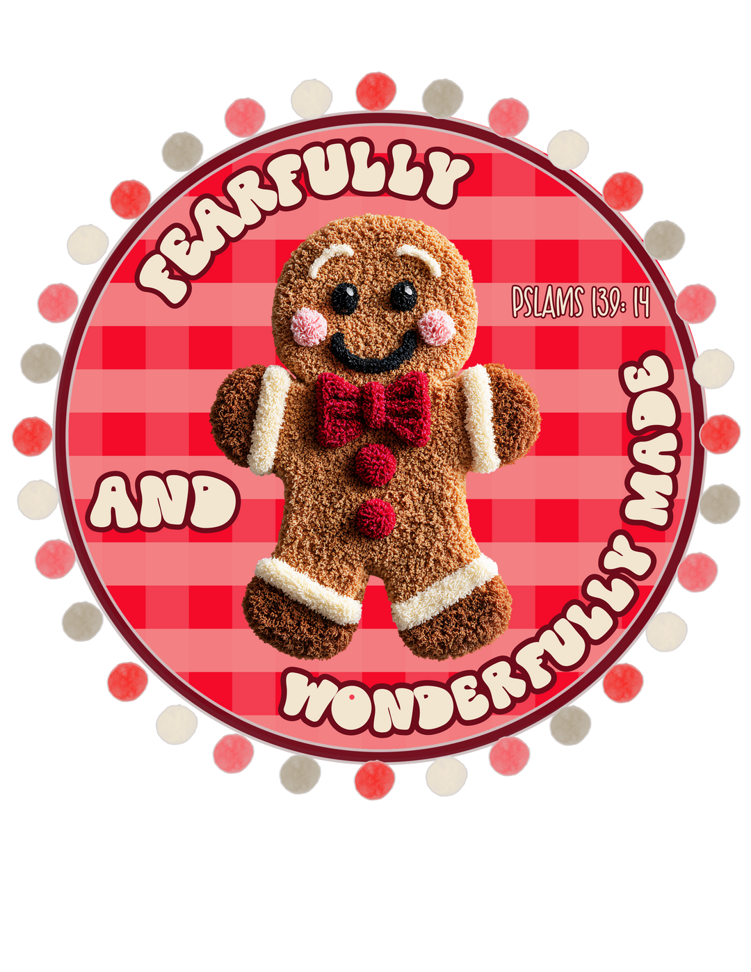 Wonderfully Made Hoodie featuring a smiling gingerbread-man cookie graphic and inspiring text, combining warmth and style with a cozy cotton-polyester blend.