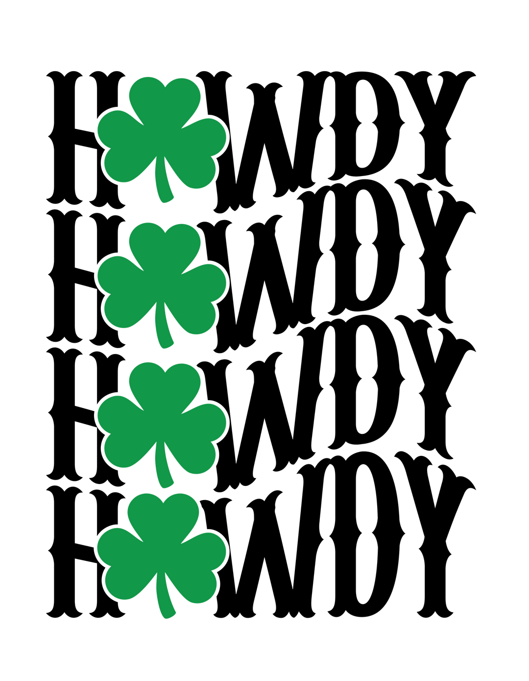 Howdy Lucky Tee featuring green shamrocks on black background, offering a soft, comfortable fit with ribbed knit collars and durable dual side seams.