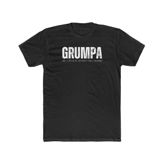 A Grumpa Tee: 100% ring-spun cotton, garment-dyed shirt with a relaxed fit. Double-needle stitching for durability, no side-seams for shape retention. Medium weight, cozy, and versatile.