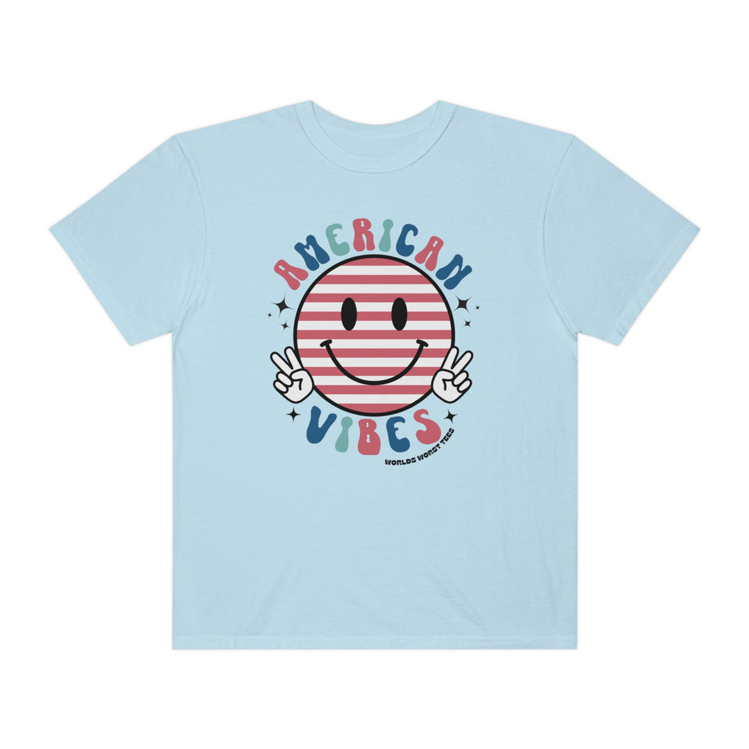 A relaxed fit American Vibes Tee, crafted from 100% ring-spun cotton with double-needle stitching for durability. Garment-dyed for extra coziness, this tee features a tubular shape without side-seams.