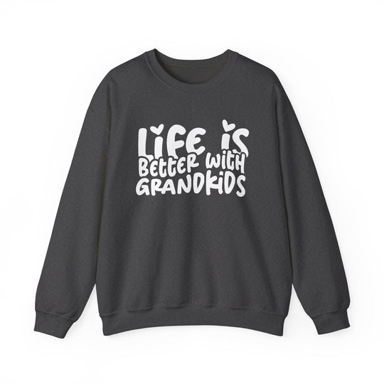 Life is Better With Grandkids Crewneck sweatshirt featuring a cozy, casual design with a heartwarming slogan, perfect for grandparents.
