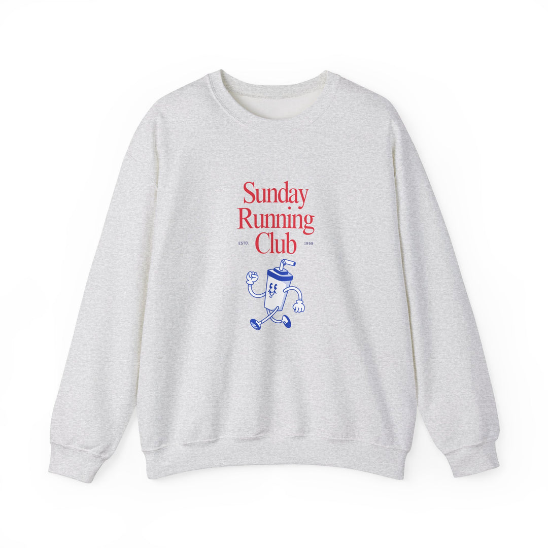 Unisex heavy blend crewneck sweatshirt, titled Sunday Running Club, combines comfort and durability with a ribbed collar, no side seams, and ethically sourced materials.