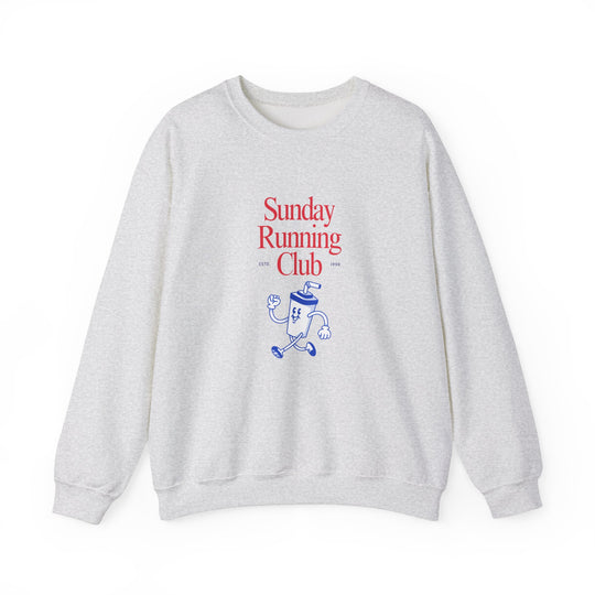 Unisex heavy blend crewneck sweatshirt, titled Sunday Running Club, combines comfort and durability with a ribbed collar, no side seams, and ethically sourced materials.