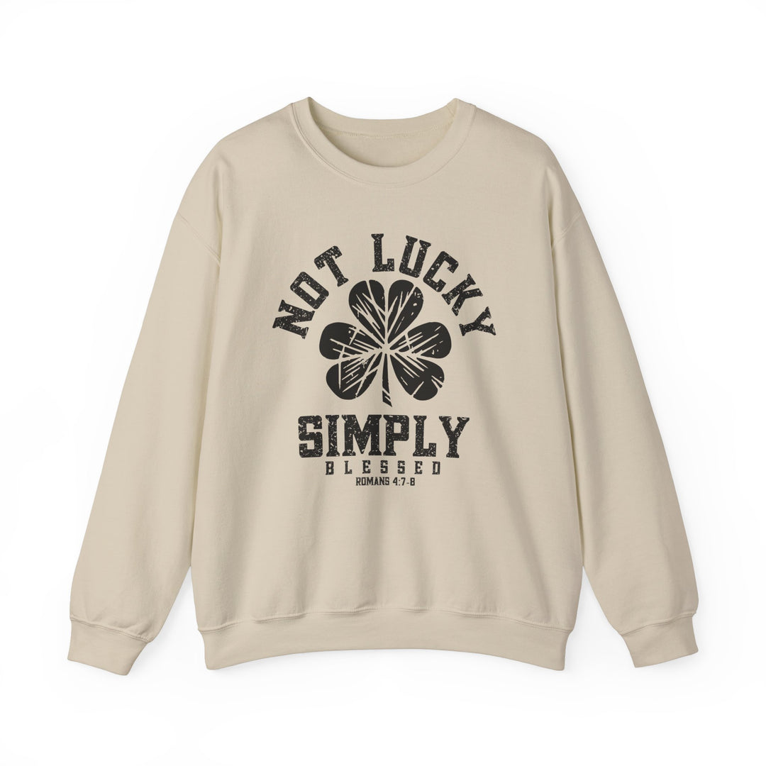 Not Lucky Crew sweatshirt featuring a four-leaf clover design, made from a comfortable polyester-cotton blend with ribbed knit collar, suitable for casual wear.