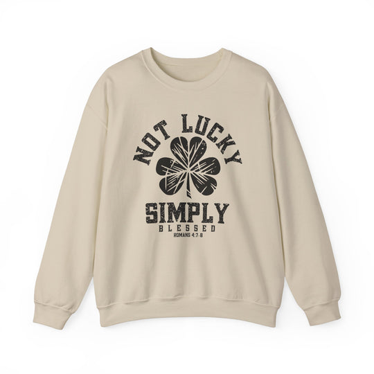 Not Lucky Crew sweatshirt featuring a four-leaf clover design, made from a comfortable polyester-cotton blend with ribbed knit collar, suitable for casual wear.