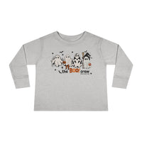 A grey toddler long sleeve tee featuring cartoon ghosts and bats, designed for the youngest with 100% combed ringspun cotton for durability and comfort. From Worlds Worst Tees.