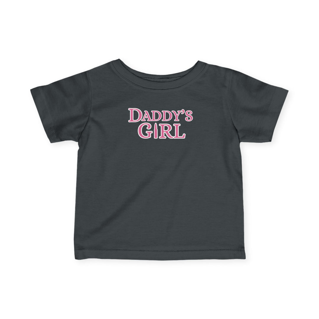 Daddy's Girl Baby Tee: A close-up of a durable, black toddler t-shirt featuring short sleeves, made from soft, ring-spun cotton for comfort and a classic fit.