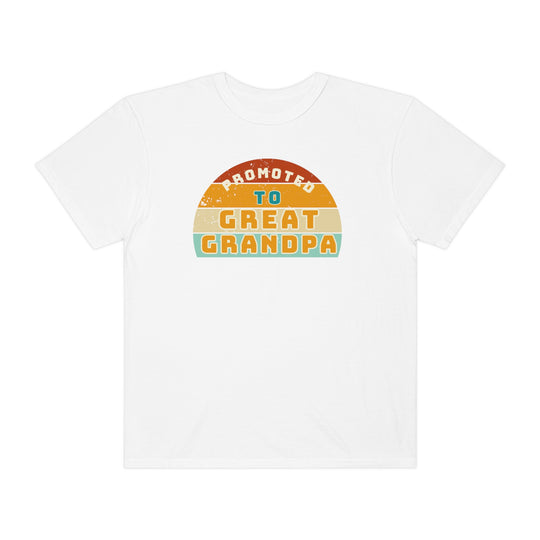 Relaxed fit Promoted to Great Grandpa Tee, 100% ring-spun cotton. Soft-washed, garment-dyed fabric for coziness. Double-needle stitching for durability, tubular shape retention. Medium weight, no side-seams.