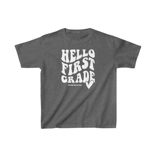 A 1st Grade Tee for kids, featuring durable 100% cotton fabric with twill tape shoulders and ribbed collar. Classic fit, tear-away label, no side seams. Perfect for everyday wear.