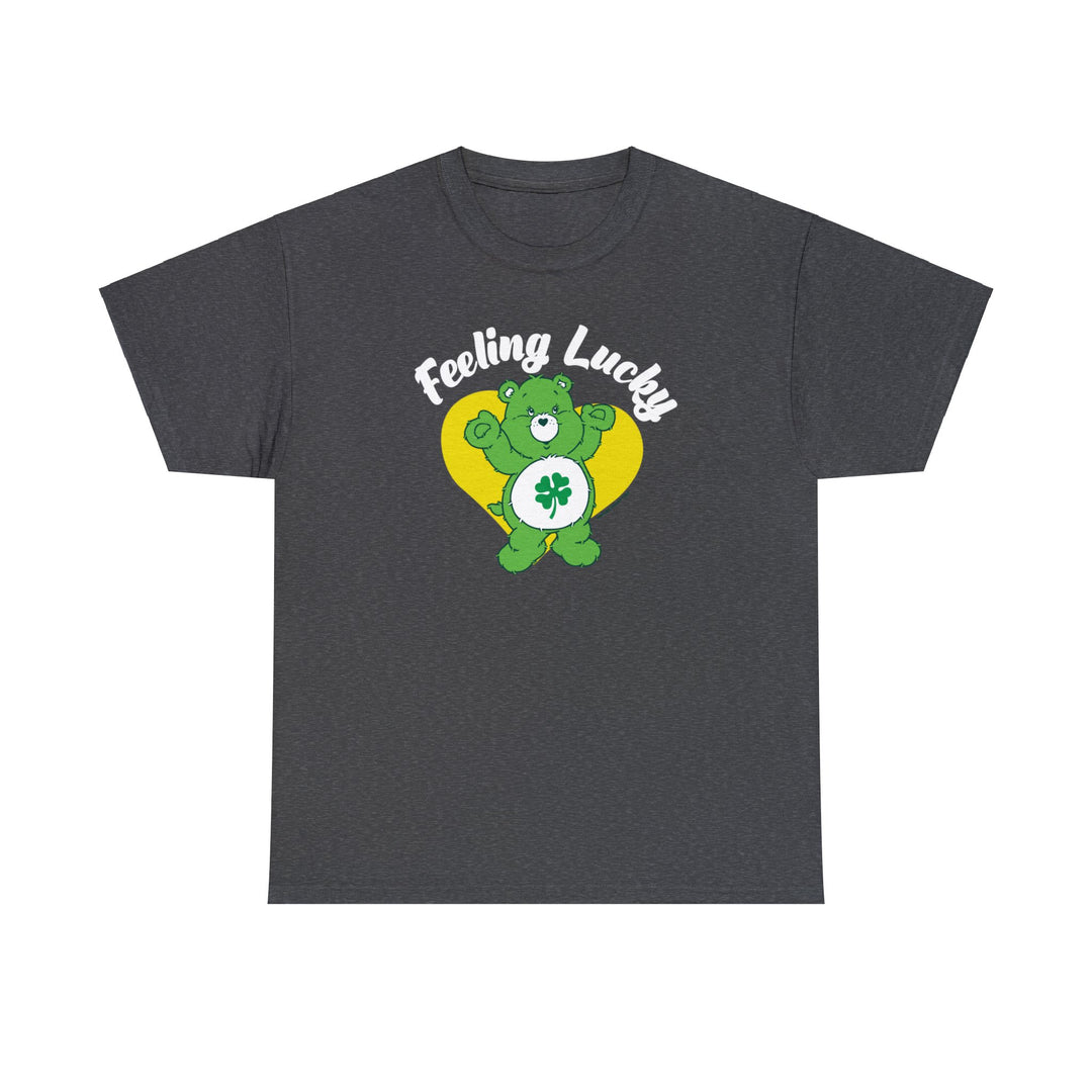 A classic fit unisex heavy cotton tee featuring a green bear with a clover, ideal for casual fashion. No side seams, durable tape on shoulders, and ribbed knit collar. 100% cotton. From 'Worlds Worst Tees'.