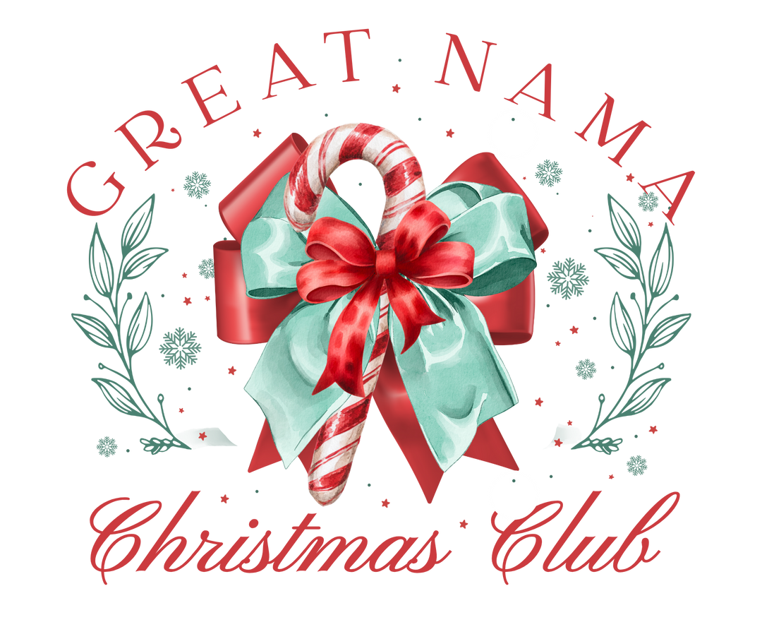 Great Mama Christmas Club Hoodie features a festive candy cane logo with bows and snowflakes, ideal for cozy, stylish winter wear.