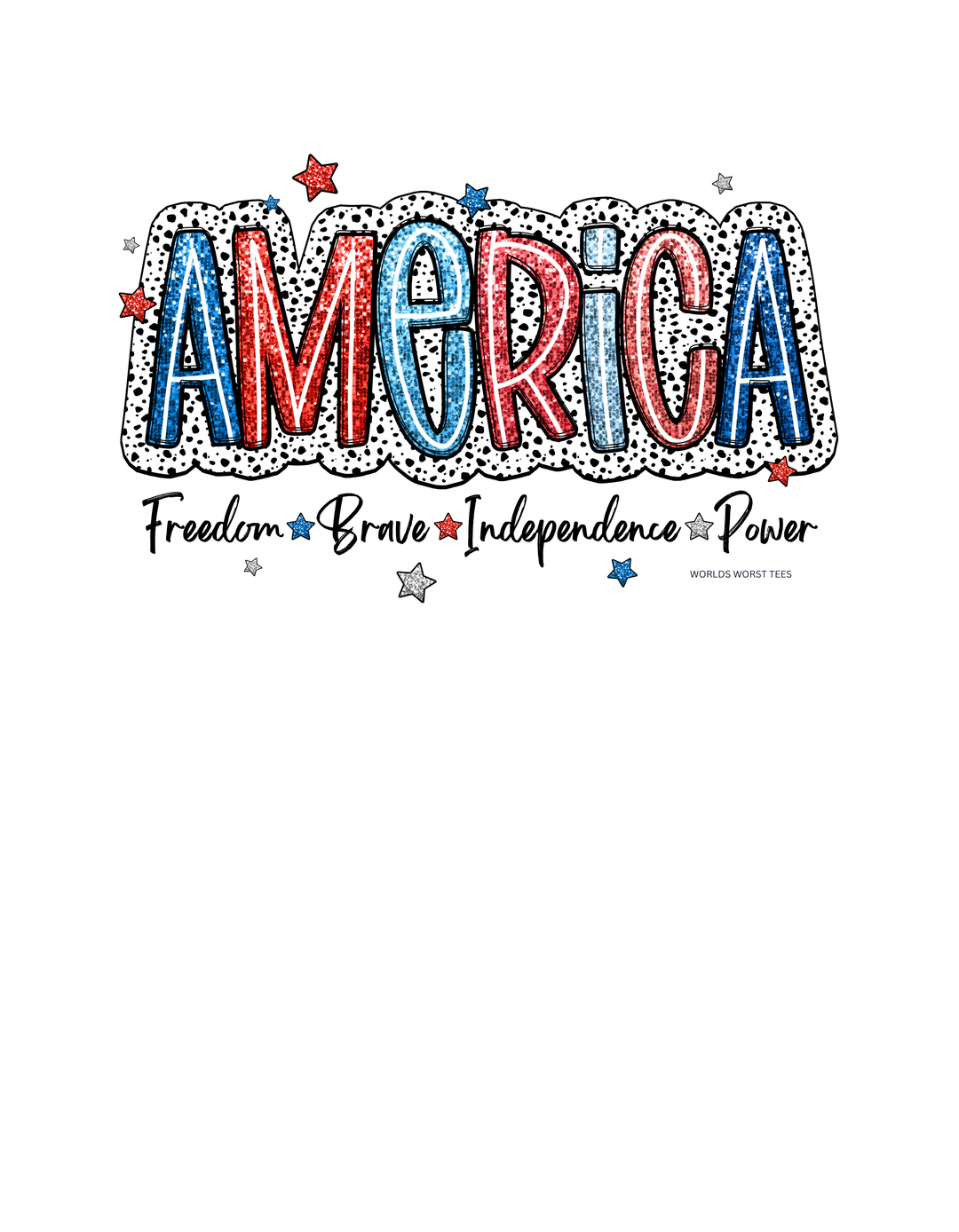 A graphic tee featuring bold American-themed typography and neon sign-inspired design elements. Made of 100% ring-spun cotton, garment-dyed for softness, with a relaxed fit and durable double-needle stitching.