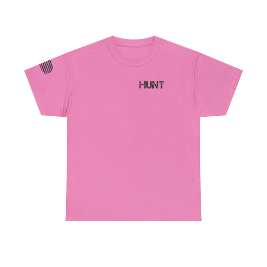 American Hunter Tee: Premium fitted men’s shirt, ribbed knit collar, 100% combed cotton, light fabric, roomy fit, ideal for workouts or daily wear. Structured with side seams for durability.