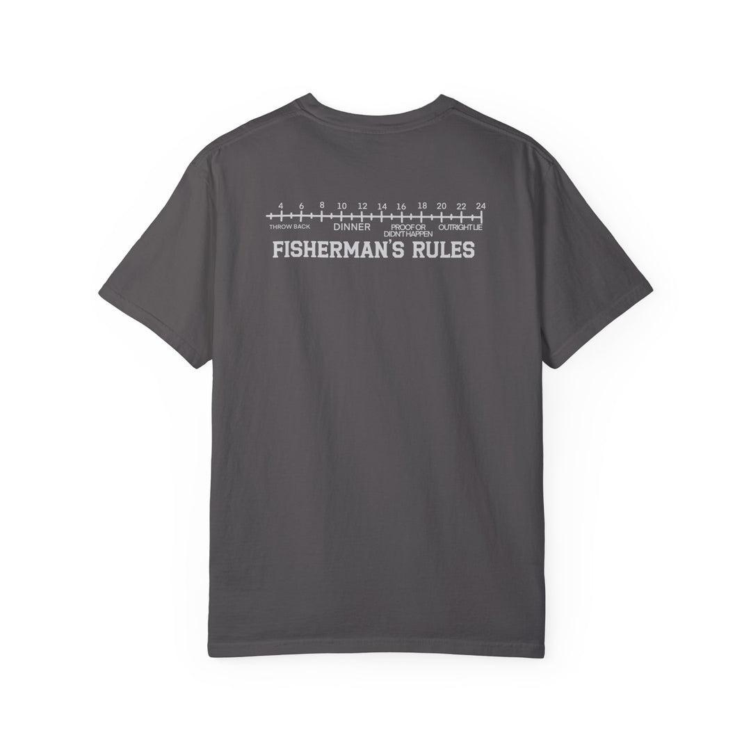 Alt text: Lucky Bones Fishing Club Tee: Garment-dyed t-shirt with ring-spun cotton, soft-washed for coziness. Relaxed fit, double-needle stitching for durability, no side-seams for shape retention. Medium weight, ideal for daily wear.