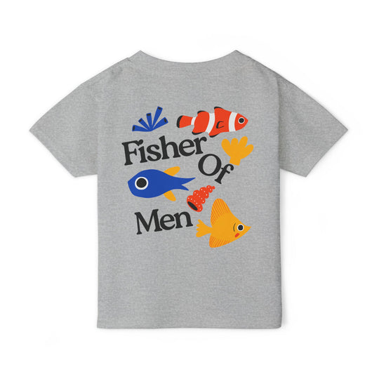 Fisher of Men Toddler Tee featuring a playful under-sea motif with colorful fish and shells, offering style and comfort with eco-friendly, soft cotton fabric.