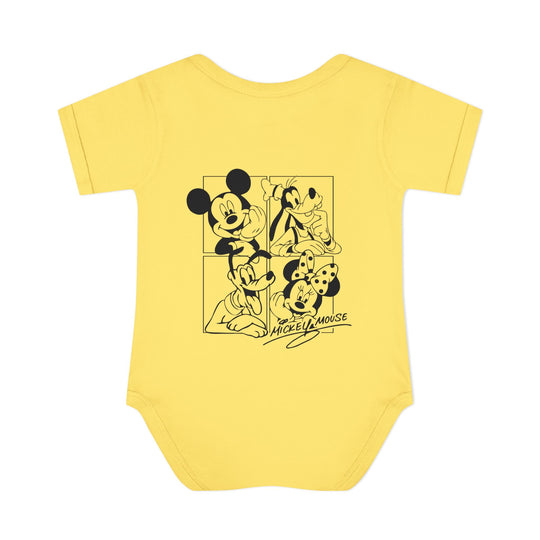 Mickey and CO Onesie: Soft, infant unisex bodysuit with lap shoulders, crafted from ring-spun cotton for comfort and ease of dressing. Ideal for young children.