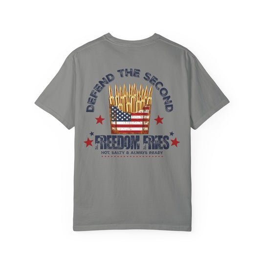Defend the 2nd Tee, a customizable, relaxed-fit t-shirt, 100% ring-spun cotton, durable garment-dyed fabric, ideal for casual wear. Available in various sizes.