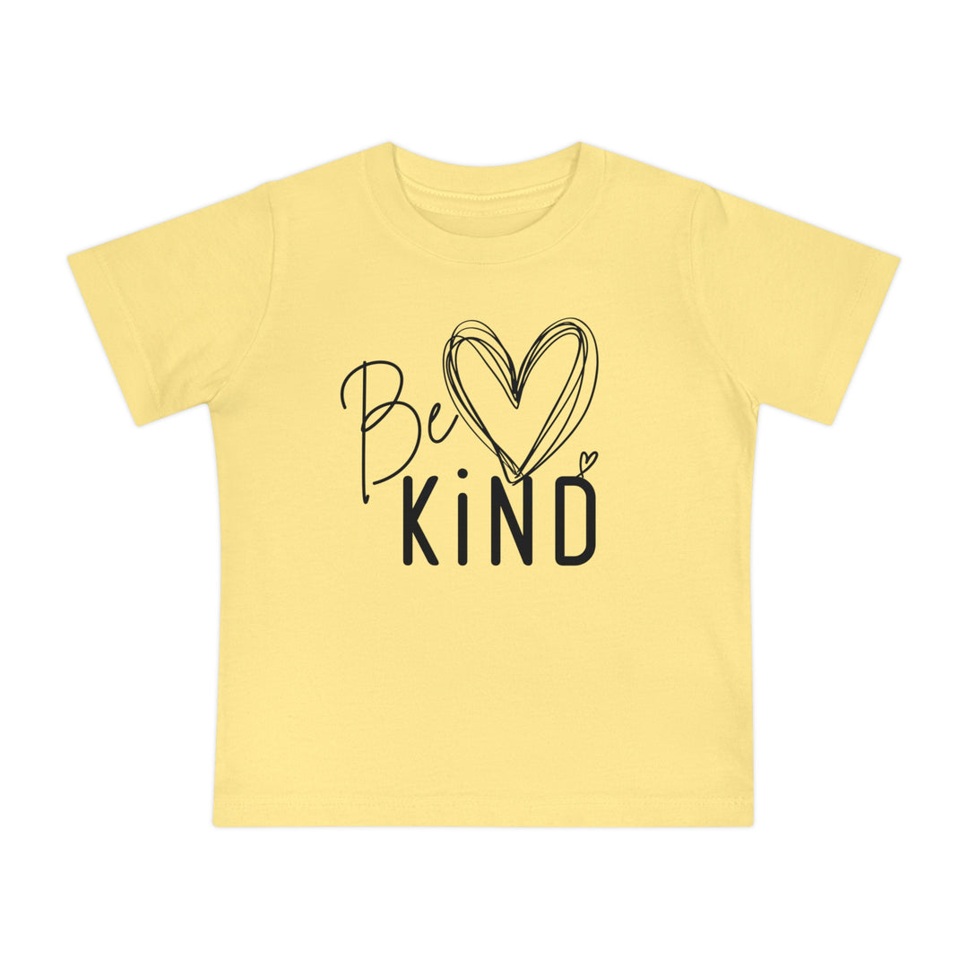 Be Kind Baby Tee featuring a scribble-style heart graphic, designed for comfort and durability with 100% airlume combed cotton, perfect for stylish baby steps.