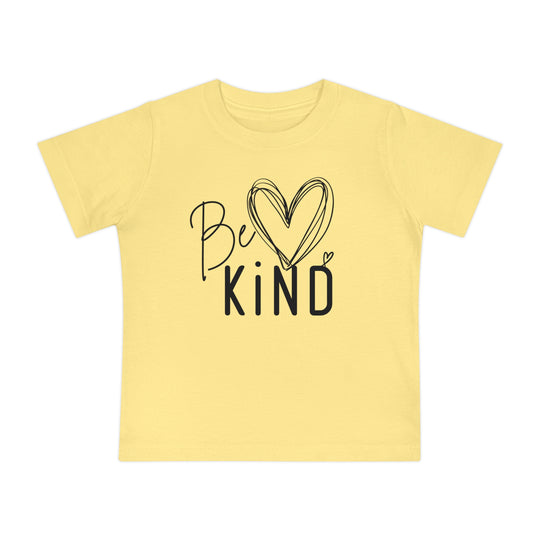 Be Kind Baby Tee featuring a scribble-style heart graphic, designed for comfort and durability with 100% airlume combed cotton, perfect for stylish baby steps.