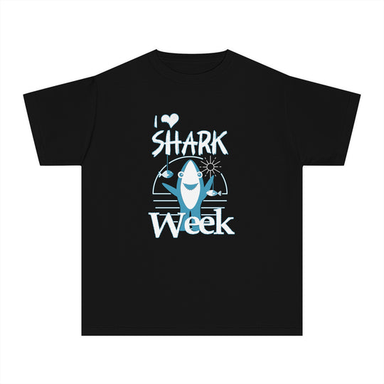 I Love Shark Week Kids Tee, a soft-washed, garment-dyed t-shirt made from 100% combed ringspun cotton, designed for comfort and agility in children's active schedules.