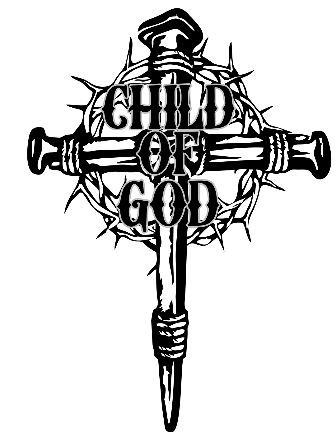 A Child of God Tee featuring black and white text and logos on a soft, durable toddler t-shirt. Made of 100% combed ringspun cotton, light fabric, tear-away label, and a classic fit.