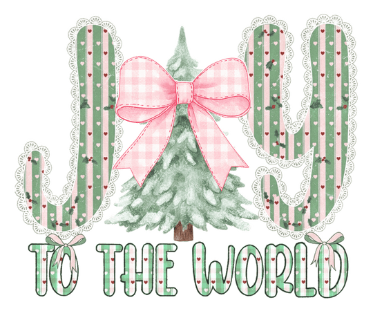 Joy to The World Hoodie featuring cacti-themed J and Y with a Christmas tree O, perfect for cozy, stylish warmth with practical pockets.