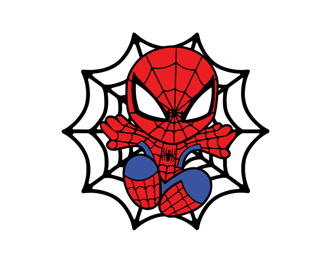 Chibi Spider-Man in classic costume on a baby tee, perfect for first steps; soft, durable, shrink-resistant.