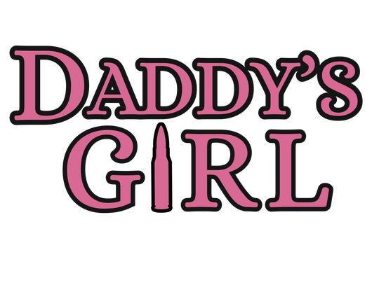Daddy's Girl Baby Tee with pink letter 'g' graphic on black, showcasing playful typography for infants, crafted for comfort and durability with ribbed knitting and taped shoulders.