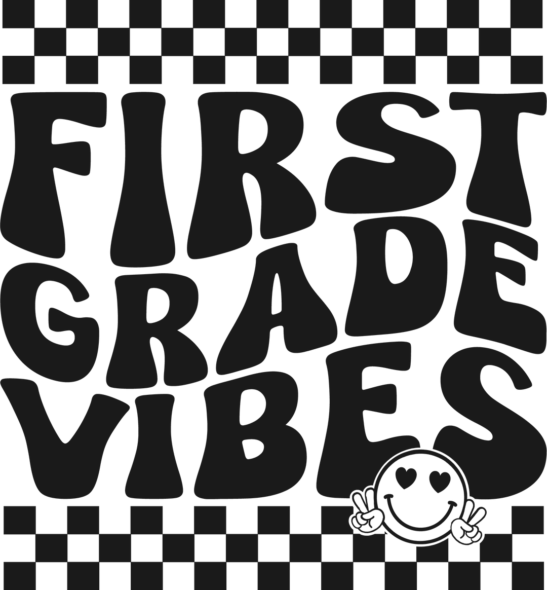 A black and white graphic tee for kids featuring a smiley face, letters p, r, g, and b, and a tower. 100% cotton, light fabric, tear-away label, classic fit. Perfect for everyday wear.