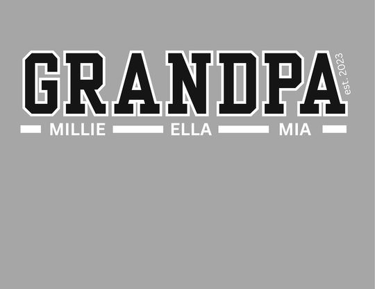 Grandpa Customizable Tee featuring a black and white geometric logo with stylized letters, emphasizing its unique graphic design and relaxed, durable fit.
