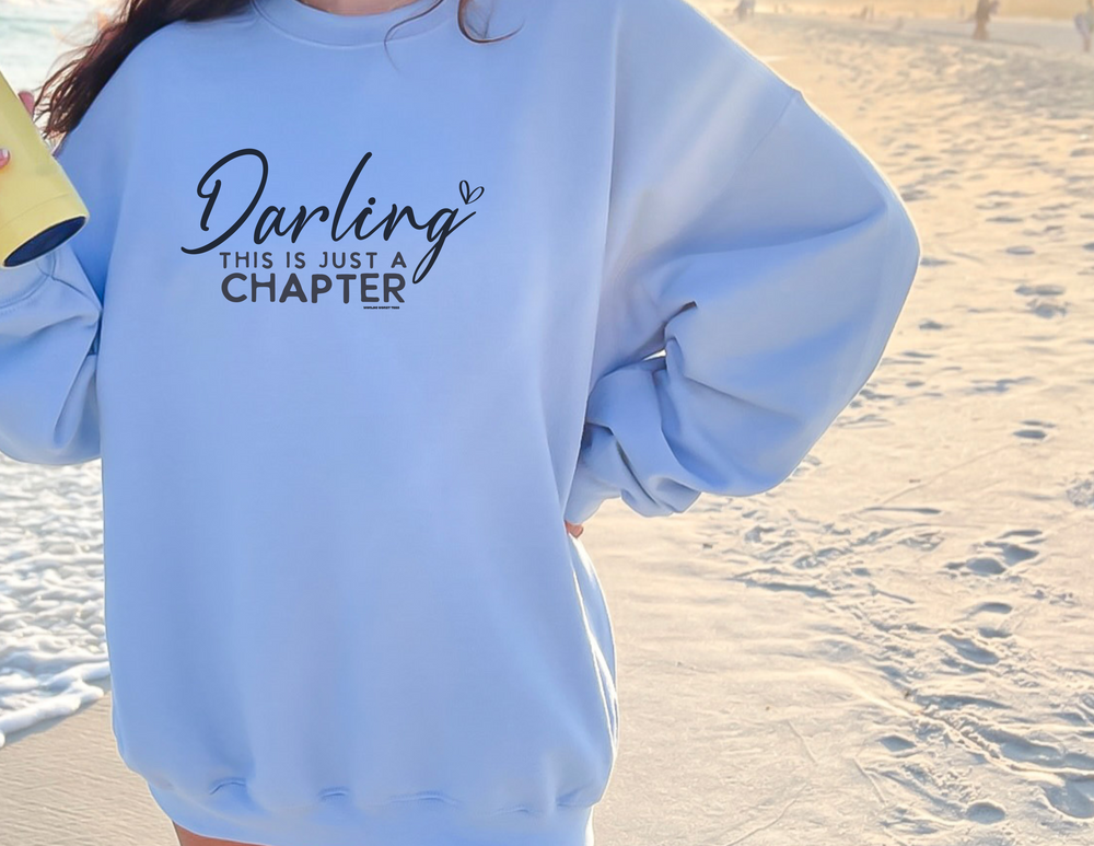 Unisex heavy blend crewneck sweatshirt, This Is Just a Chapter Crew, medium-heavy fabric, ribbed knit collar, double-needle stitching, tear-away label, ethically grown US cotton.