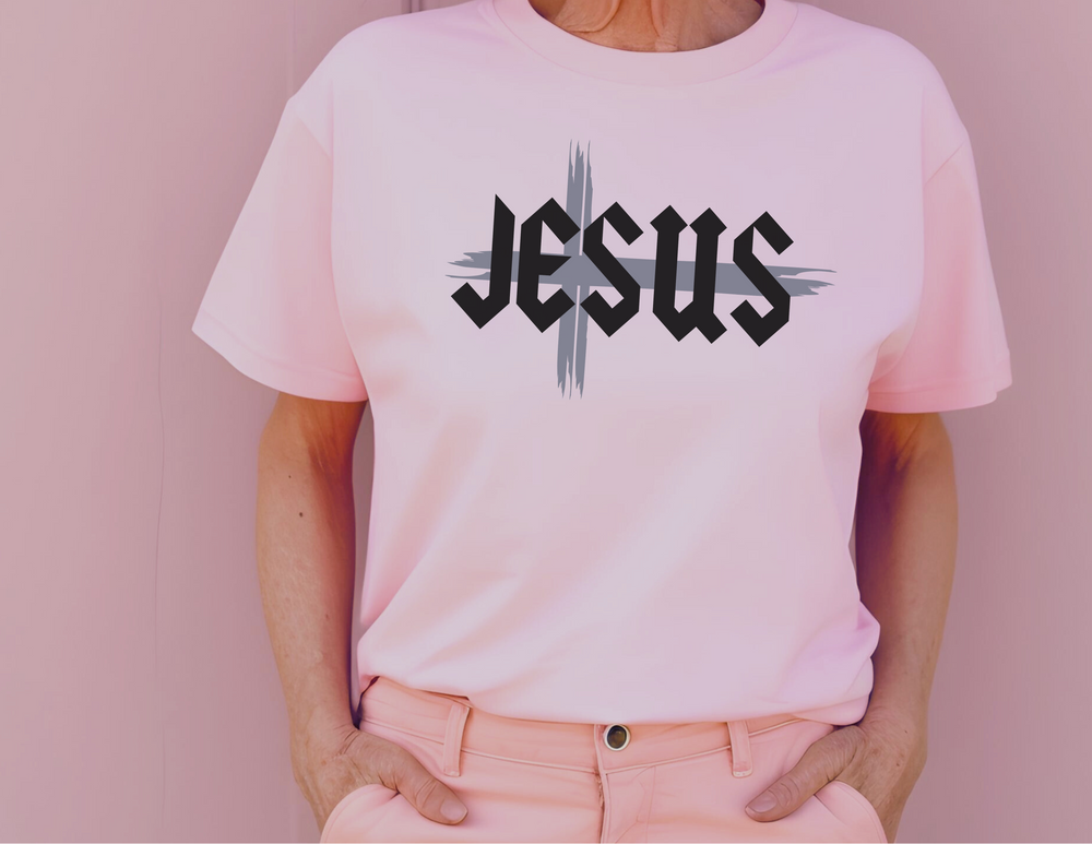 Relaxed fit Jesus Tee, garment-dyed 100% ring-spun cotton shirt. Soft-washed fabric, double-needle stitching, no side-seams for durability and comfort. Sizes S to 3XL.