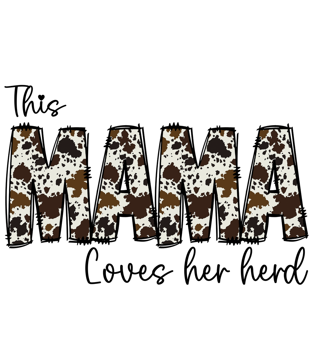 A unisex Mama Herd Crew crewneck sweatshirt in black and white cow print, ideal for comfort. Made of 50% cotton, 50% polyester, with ribbed knit collar and no itchy side seams. Medium-heavy fabric, loose fit, true to size.