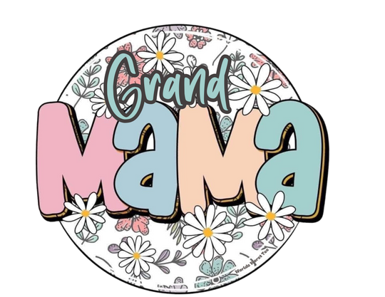 A unisex heavy blend crewneck sweatshirt featuring a round sign with flowers and a cartoon face. Sassy Grand Mama Flower Crew: 50% cotton, 50% polyester, ribbed knit collar, no itchy side seams, loose fit.