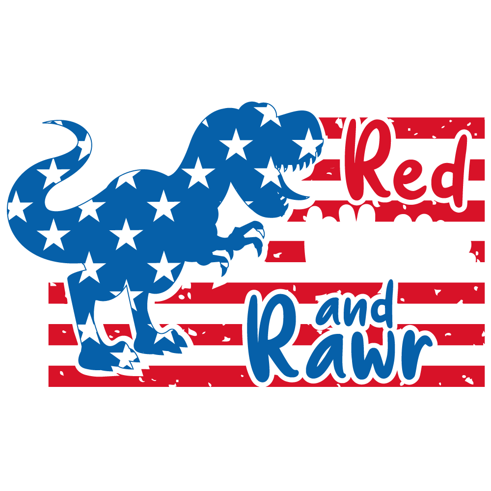 Infant fine jersey bodysuit featuring a blue dinosaur with black stars. 100% cotton fabric, ribbed knitting for durability, plastic snaps for easy changing access. Red White and Rawr Onesie by Worlds Worst Tees.
