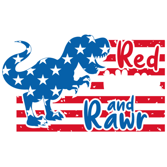 Infant fine jersey bodysuit featuring a blue dinosaur with black stars. 100% cotton fabric, ribbed knitting for durability, plastic snaps for easy changing access. Red White and Rawr Onesie by Worlds Worst Tees.
