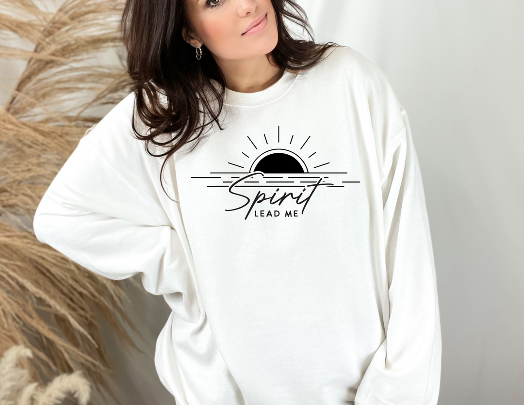 A unisex heavy blend crewneck sweatshirt, the Spirit Lead me Crew, offers comfort with a ribbed knit collar and durable double-needle stitching. Made from 50% cotton and 50% polyester, ideal for colder months. Ethically grown US cotton.