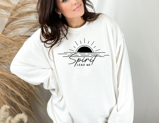 A unisex heavy blend crewneck sweatshirt, the Spirit Lead me Crew, offers comfort with a ribbed knit collar and durable double-needle stitching. Made from 50% cotton and 50% polyester, ideal for colder months. Ethically grown US cotton.