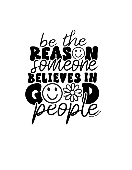 A relaxed fit Be the reason Tee in black and white, featuring smiley faces and a flower design. Made of 100% ring-spun cotton for extra coziness and durability, with double-needle stitching for long-lasting wear.