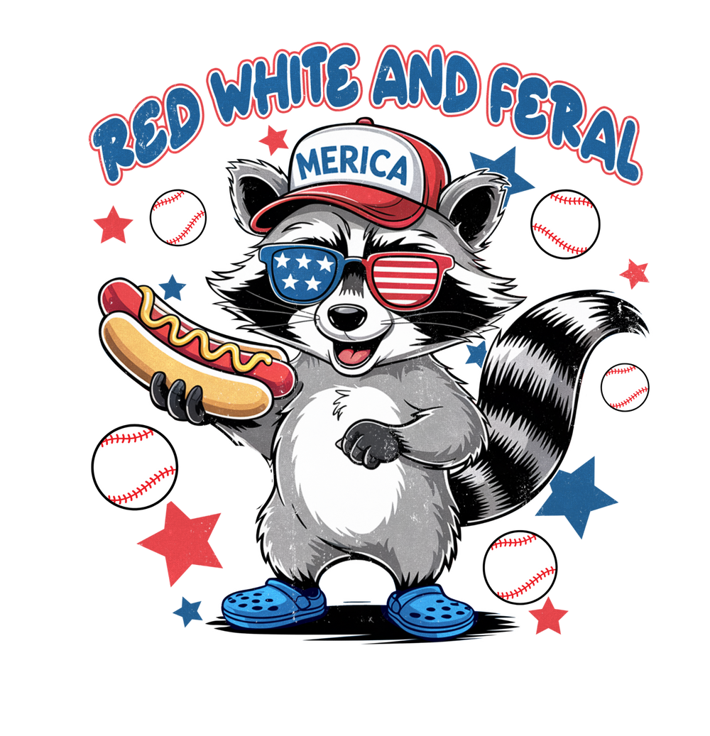Red White and Feral Baseball Baby Tee with durable ribbed knitting, taped shoulders, and side seams, designed for comfort and durability for infants and toddlers.